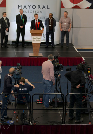 CVC event services provided staging and AV support for the Sheffield Mayoral Election count 2018